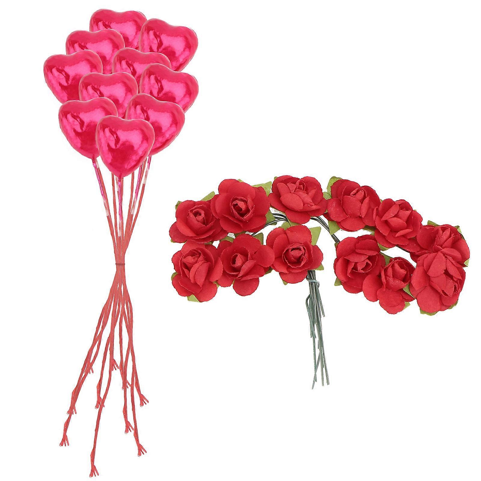 Red Simulation Rose Branch for Wedding Decoration with 66Pcs Set