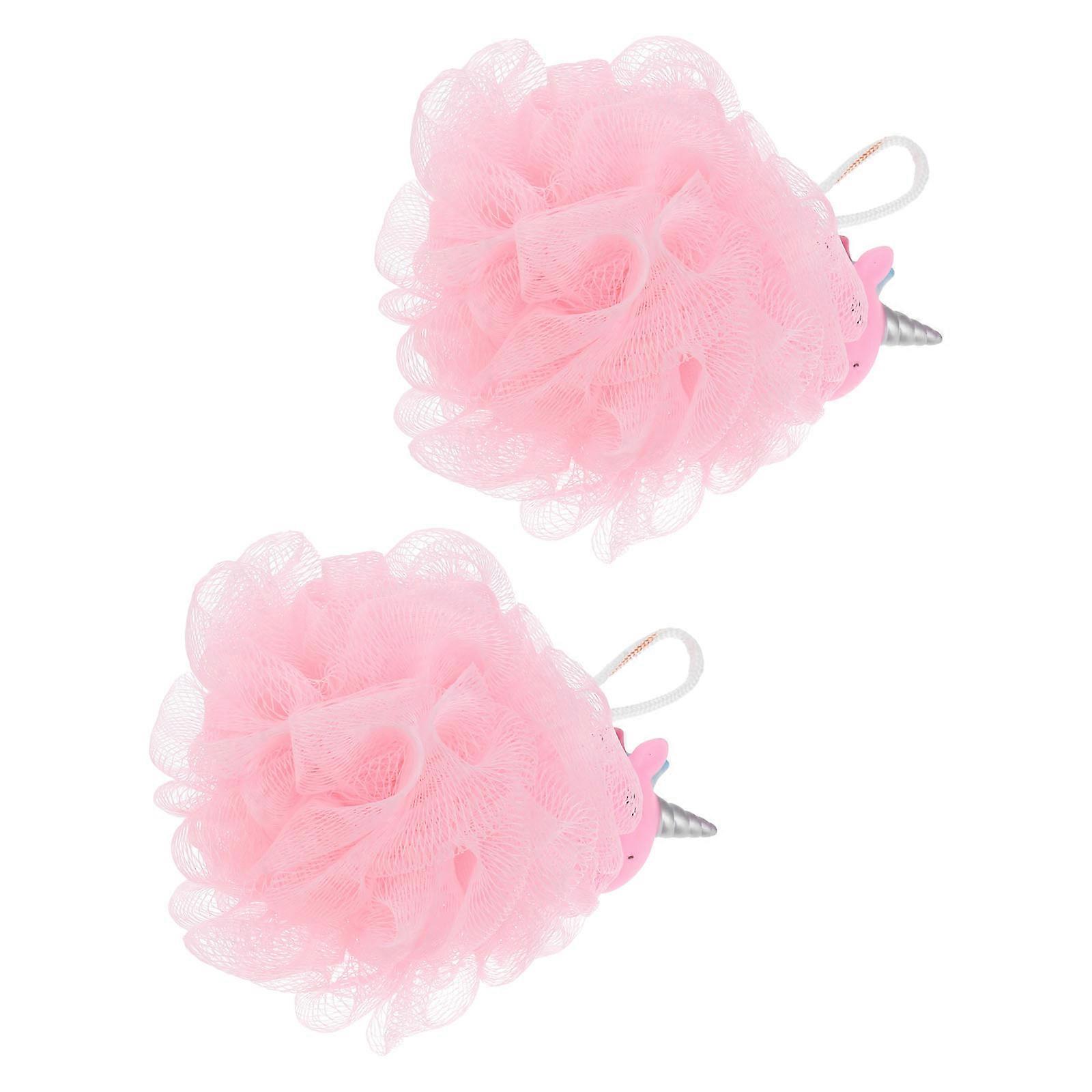 Kids Bath Poufs Unicorn Bath Mesh Ball for Shower Use 2Pcs Pink