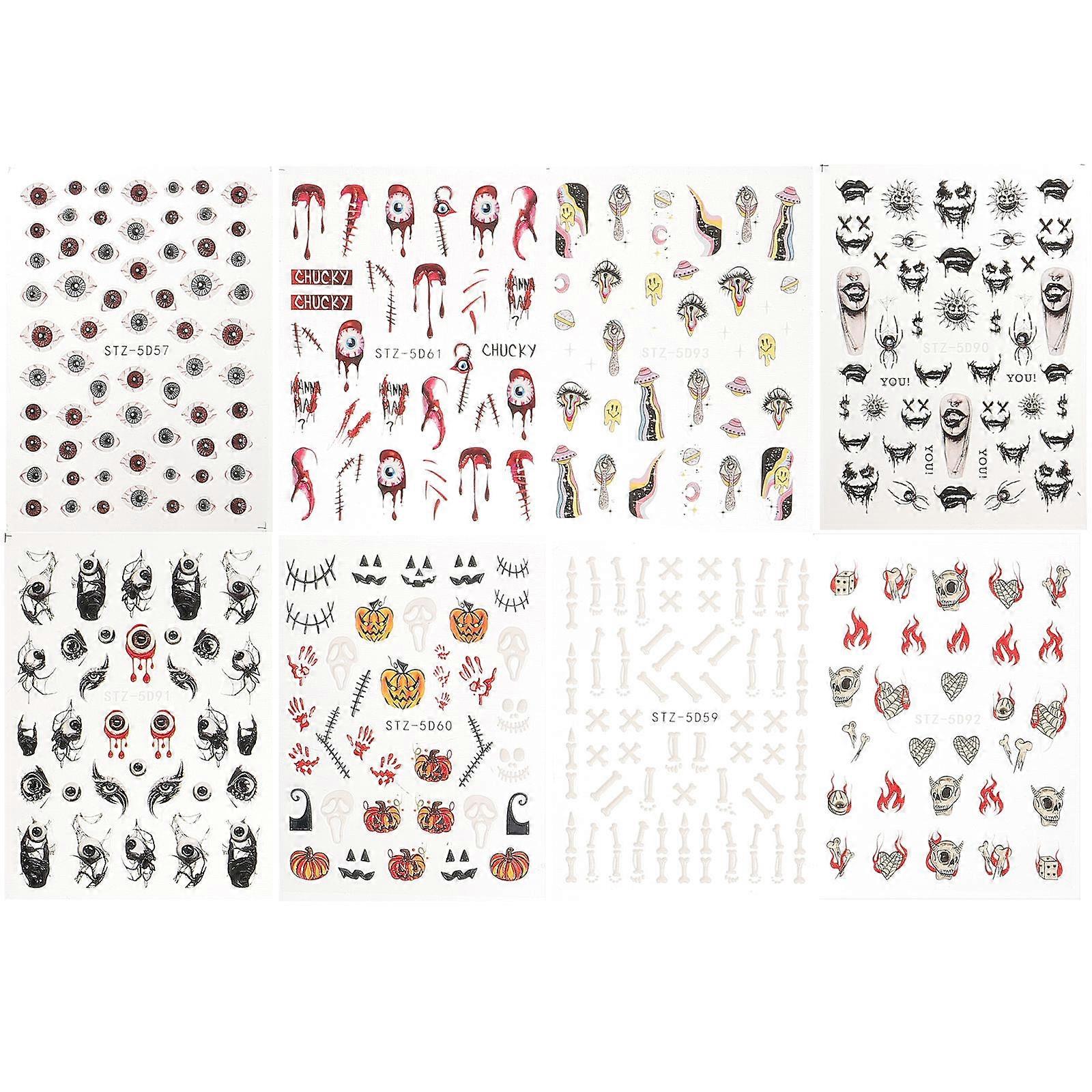 Embossed Halloween Theme Nail Stickers For Festivals And Parties Designed For Women With Rectangular Shape 24 Sheets