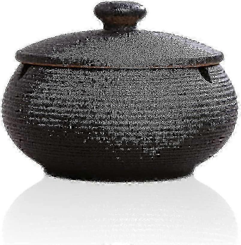 Chinese Retro Ashtray - Black Ceramic & Windproof TroveMart