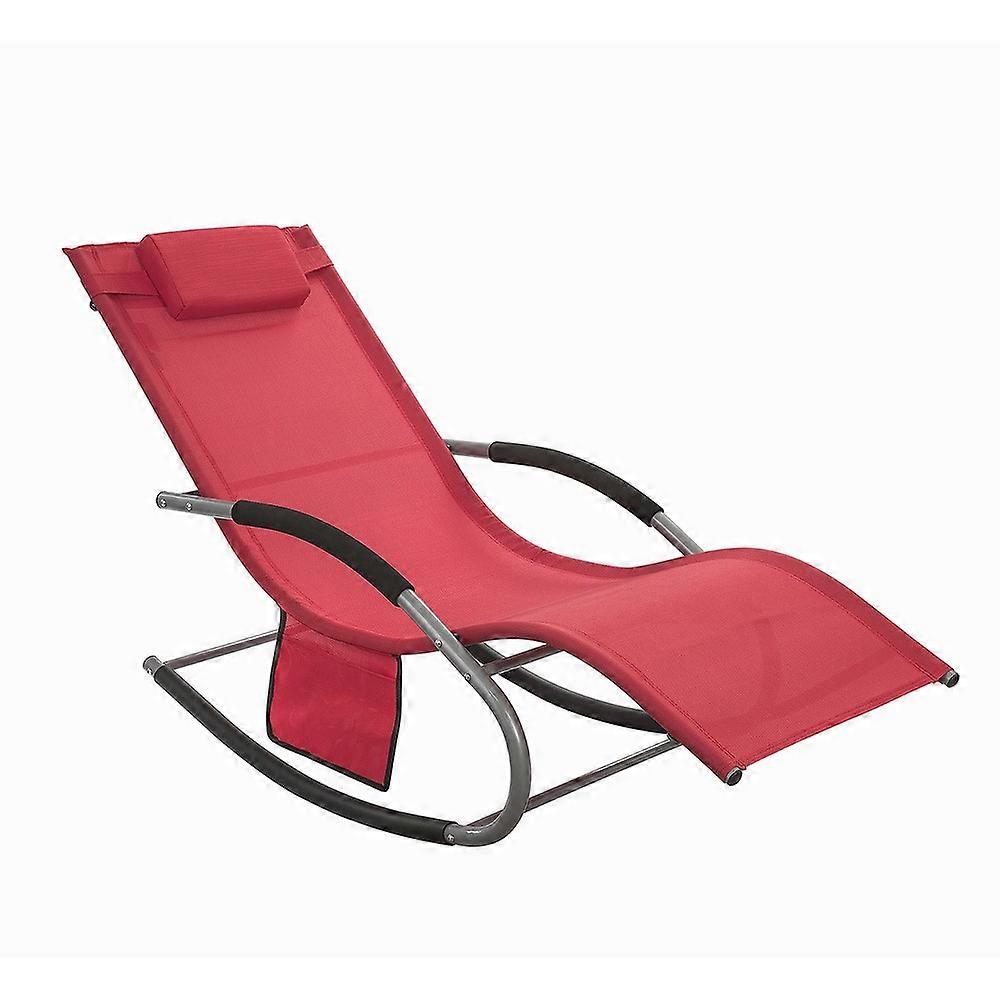 SoBuy Sun Lounger Garden Chair Recliner with Cushioned Pillow & Side Pocket Rocking Chair with Steel