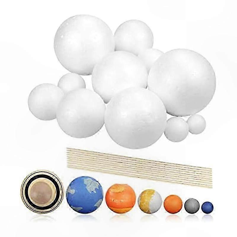Solar System Project Kit with 14 Mixed-Size Polystyrene Planet Balls for Science Crafts