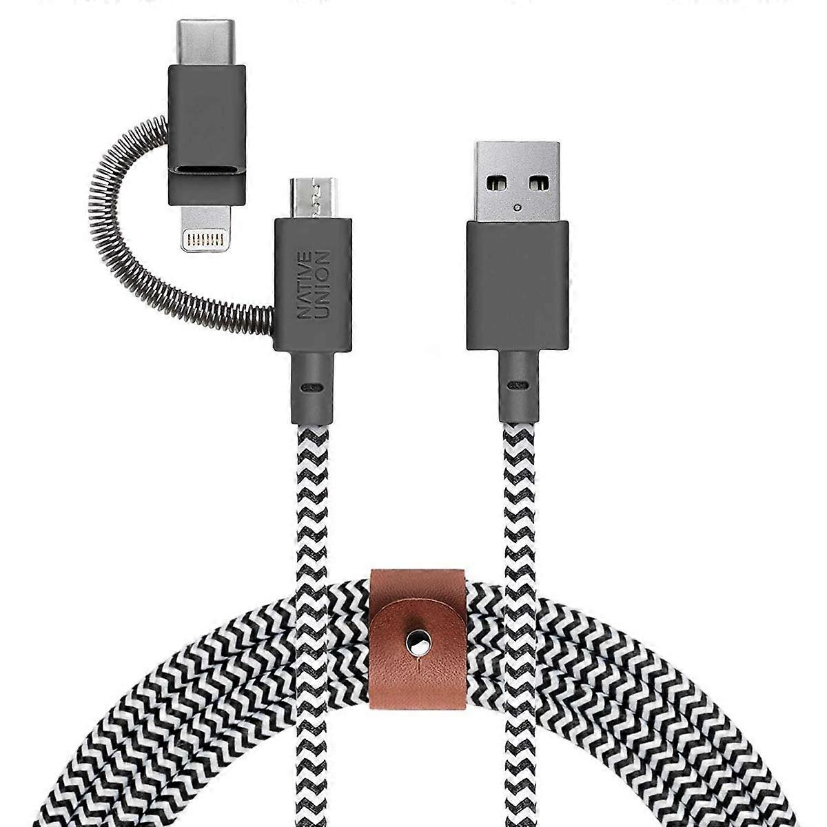 Eco Belt 3en1 USB-A vers Micro USB, USB-C, Câble Lightning - 2m Zebra
