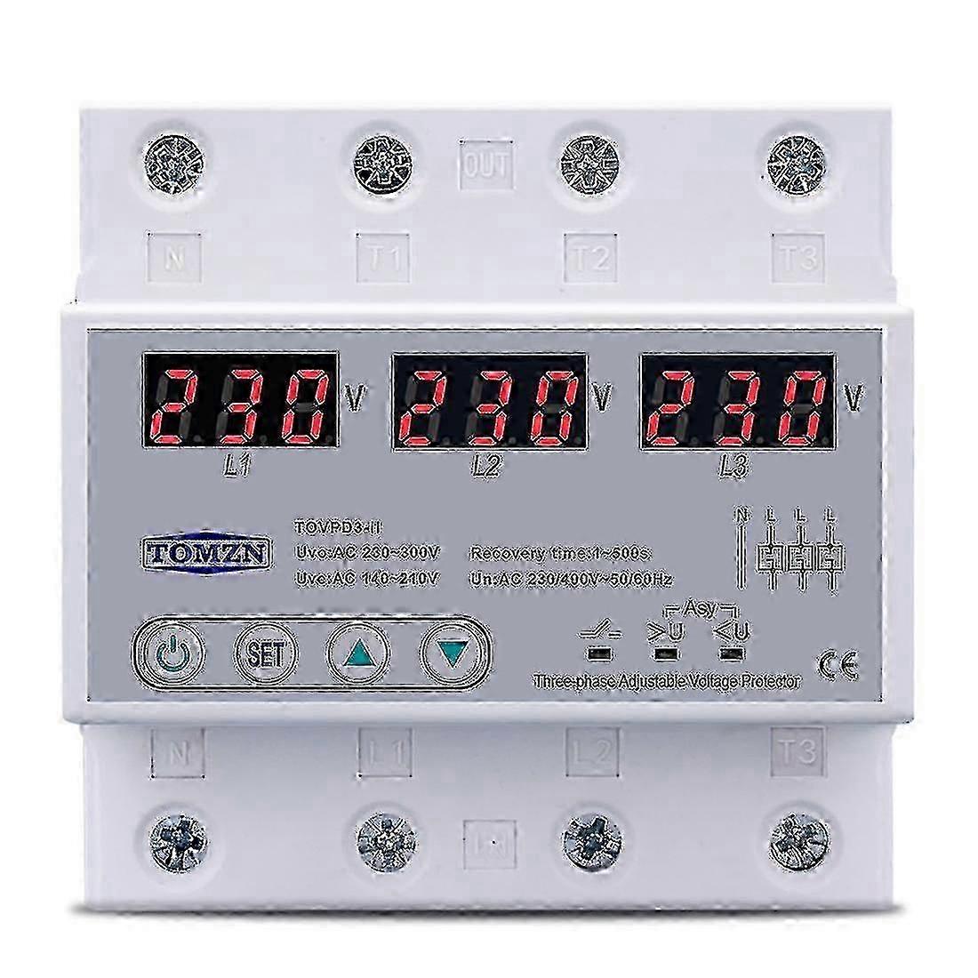 3-Phase Adjustable Voltage Protector 63A 380V Automatic Reset Protective Device SZRH