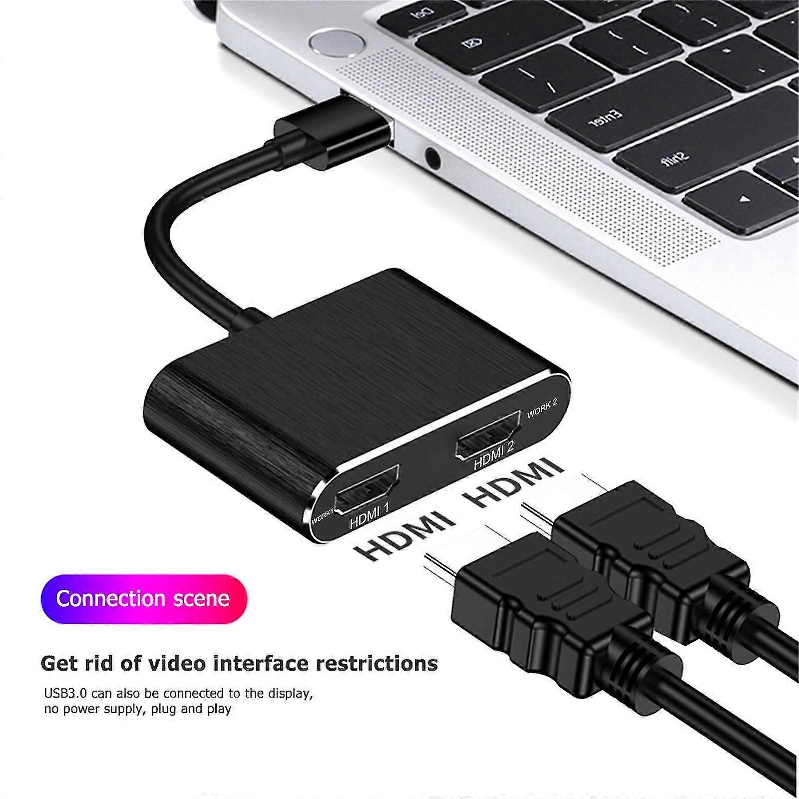 USB 3.0 To Dual HDMI Adapter External Video Supports Windows