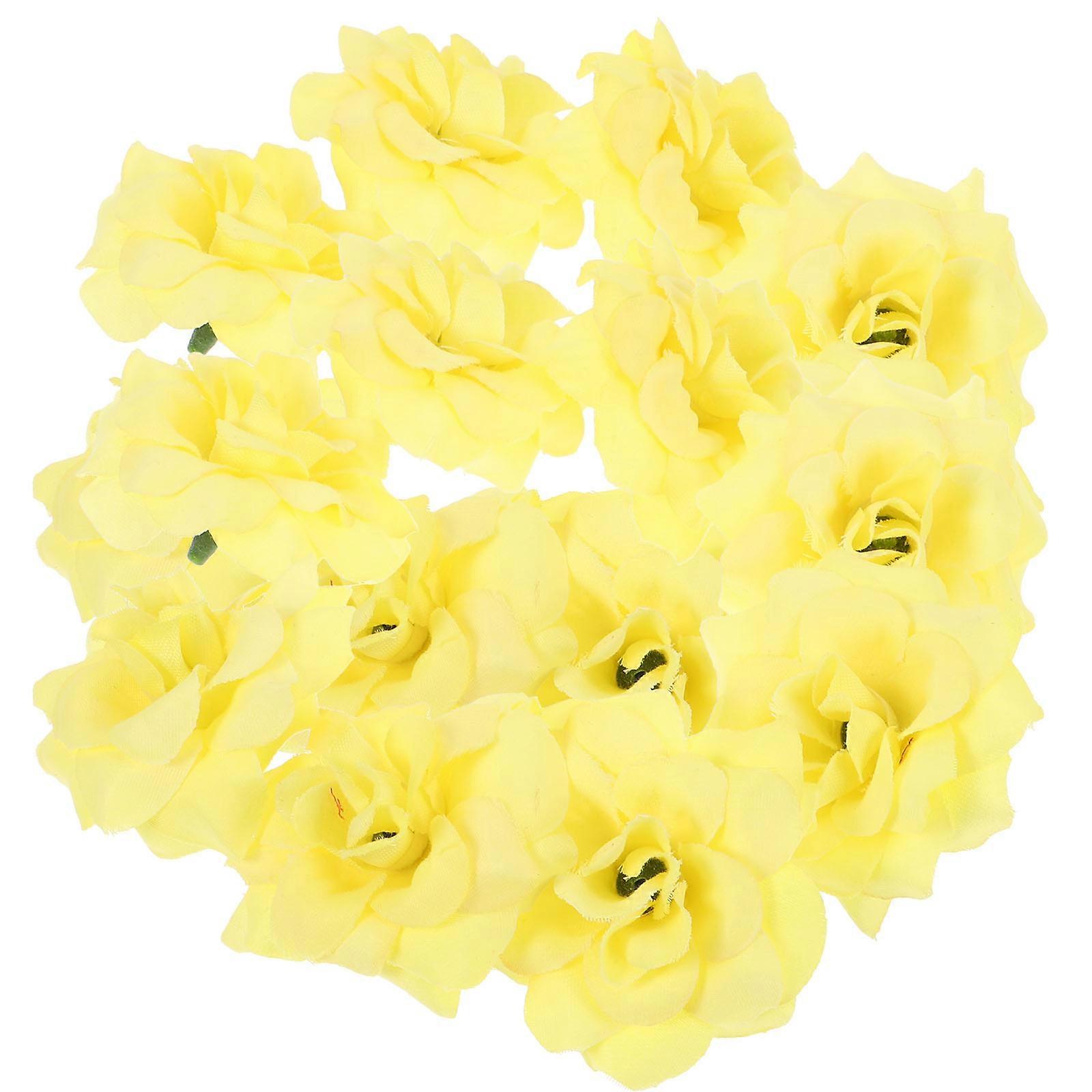 Yellow Artificial Rose Flower Heads for Wedding Decor 50Pcs