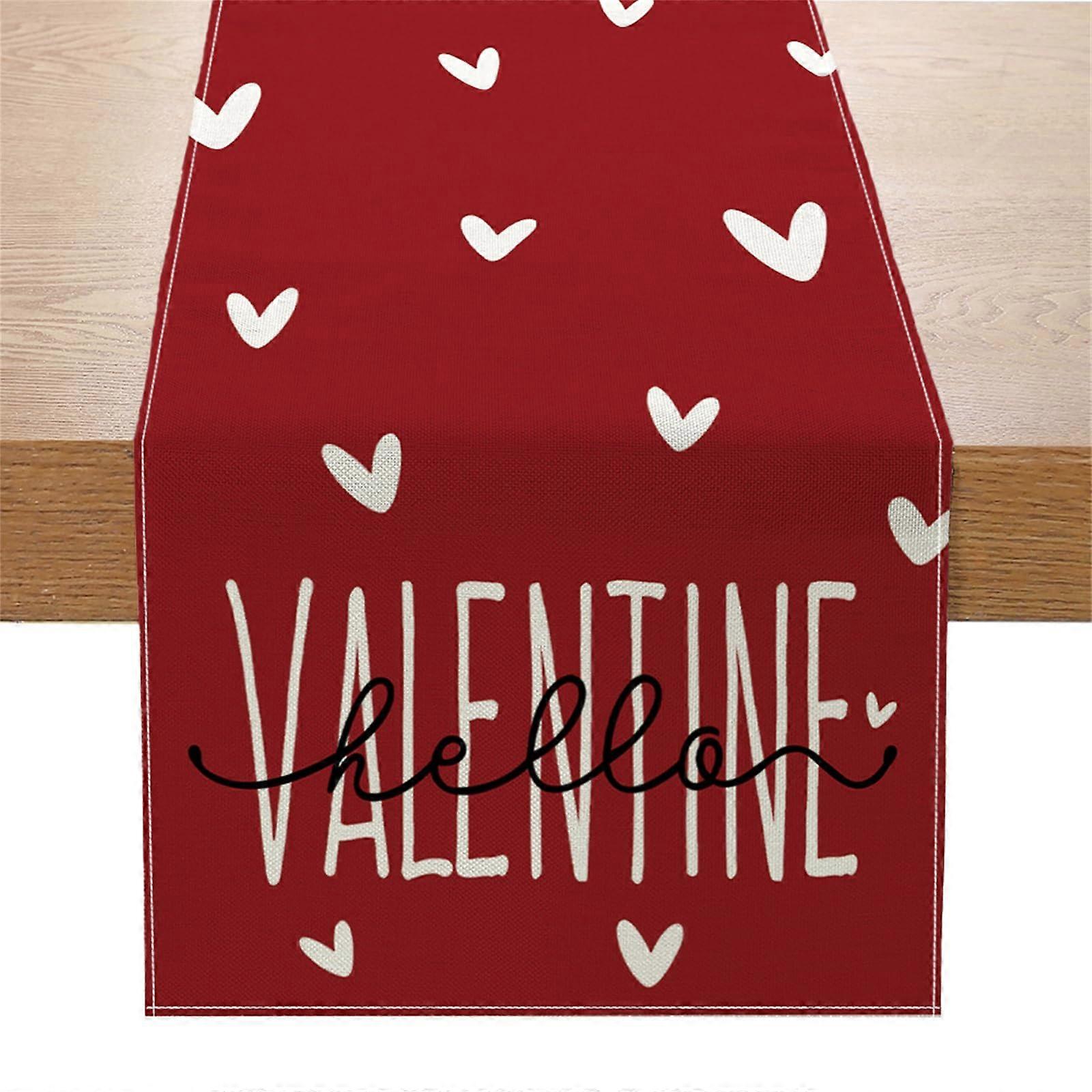 Valentine's Day Linen Table Runner with Heart Design for Wedding Dining Table Decoration