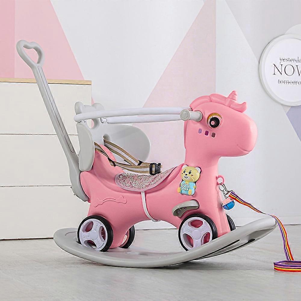 Unicorn Rocking Horse for Toddlers, Balance Bike with Push Handle, Backrest & Board - Pink Ride On Toy for Kids, Compatible with Unicorn Themes