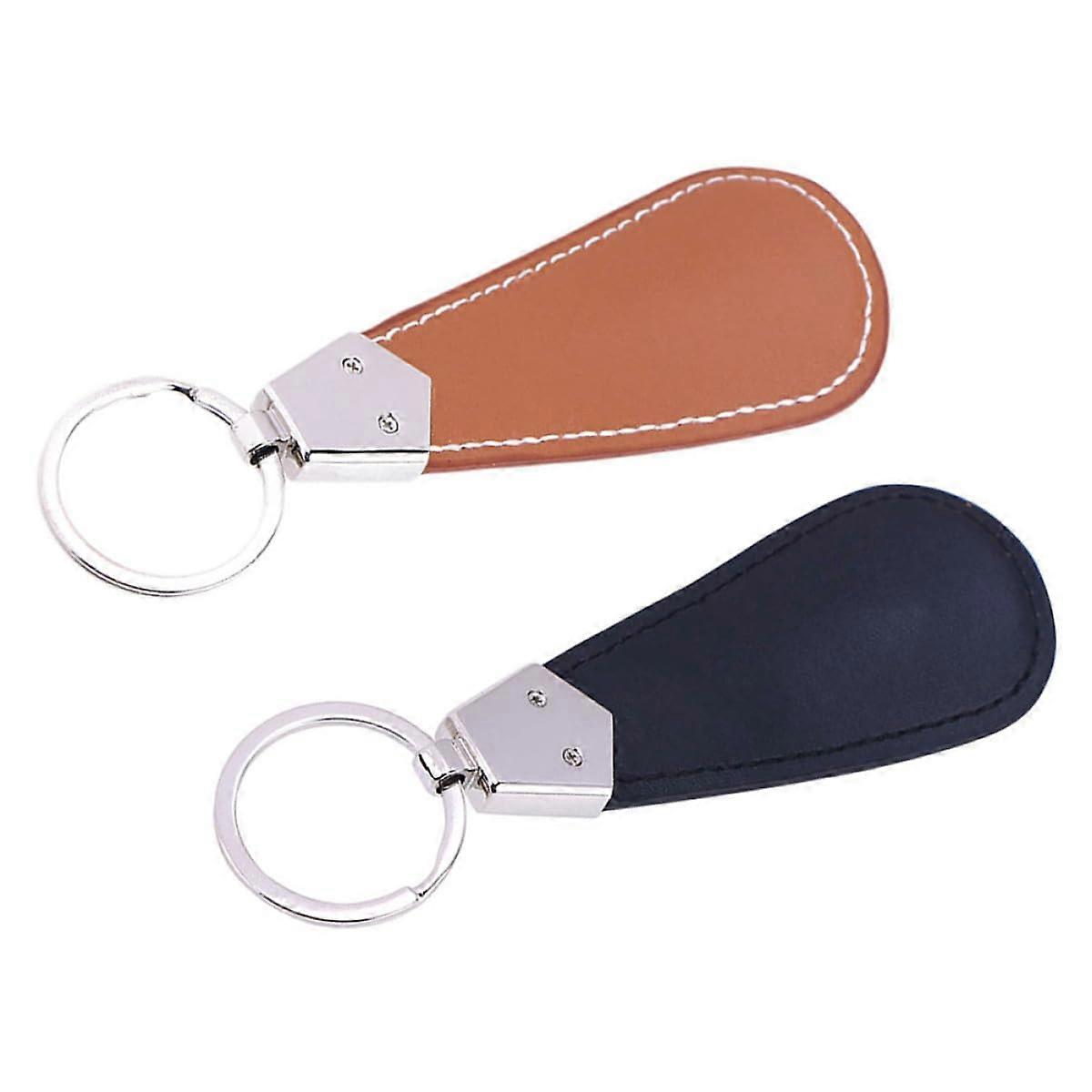 2 Pack Portable PU Leather Shoehorns with Key Ring for Travel and Daily Shoe Wearing