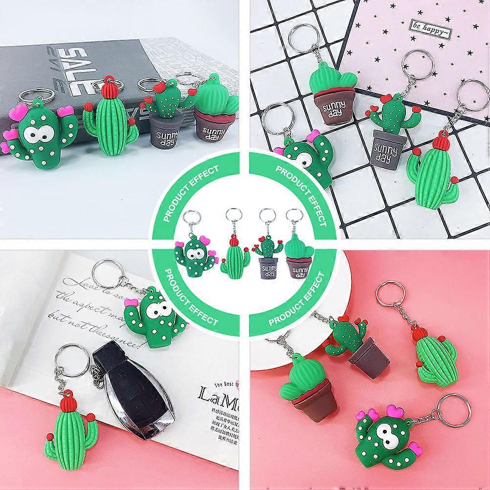 4pcs Cactus Shape Keychain Bag Pendant Car Key Accessory (Random Style)