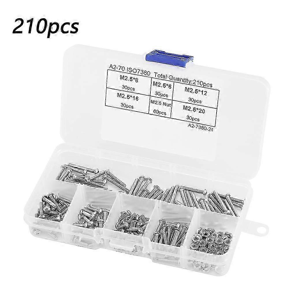 210PCS M2.5 Bolts with Nuts for Automotive and Engineering