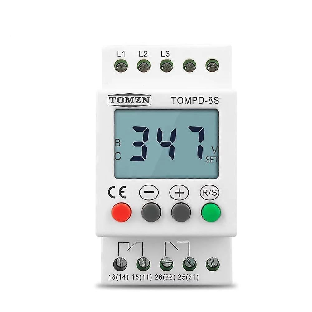 TOMZN TOMPD-8S 3 Phase Din Rail Adjustable Under over Voltage Protector Voltage Monitoring Sequence Protection Relay