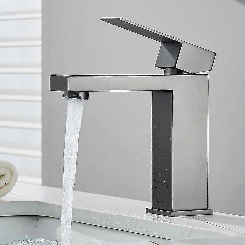 Brushed Gold Square Basin Faucet Deck Mounted Bathroom Sink Mixer Tap Single Handle Hot Cold Gun Grey