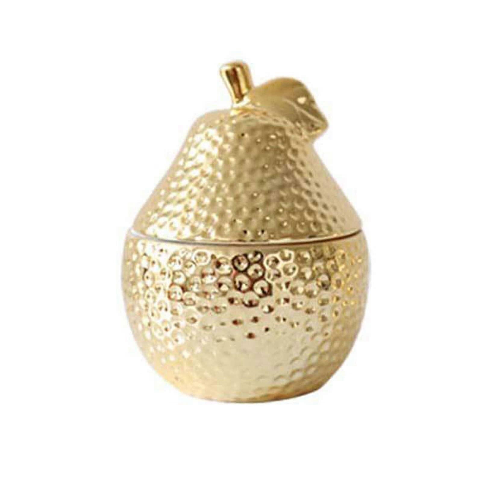 Ceramic Spice Jar Pear Shape with Lid and Spoon, Gold Finish Salt Container 0.3L for Kitchen Decor
