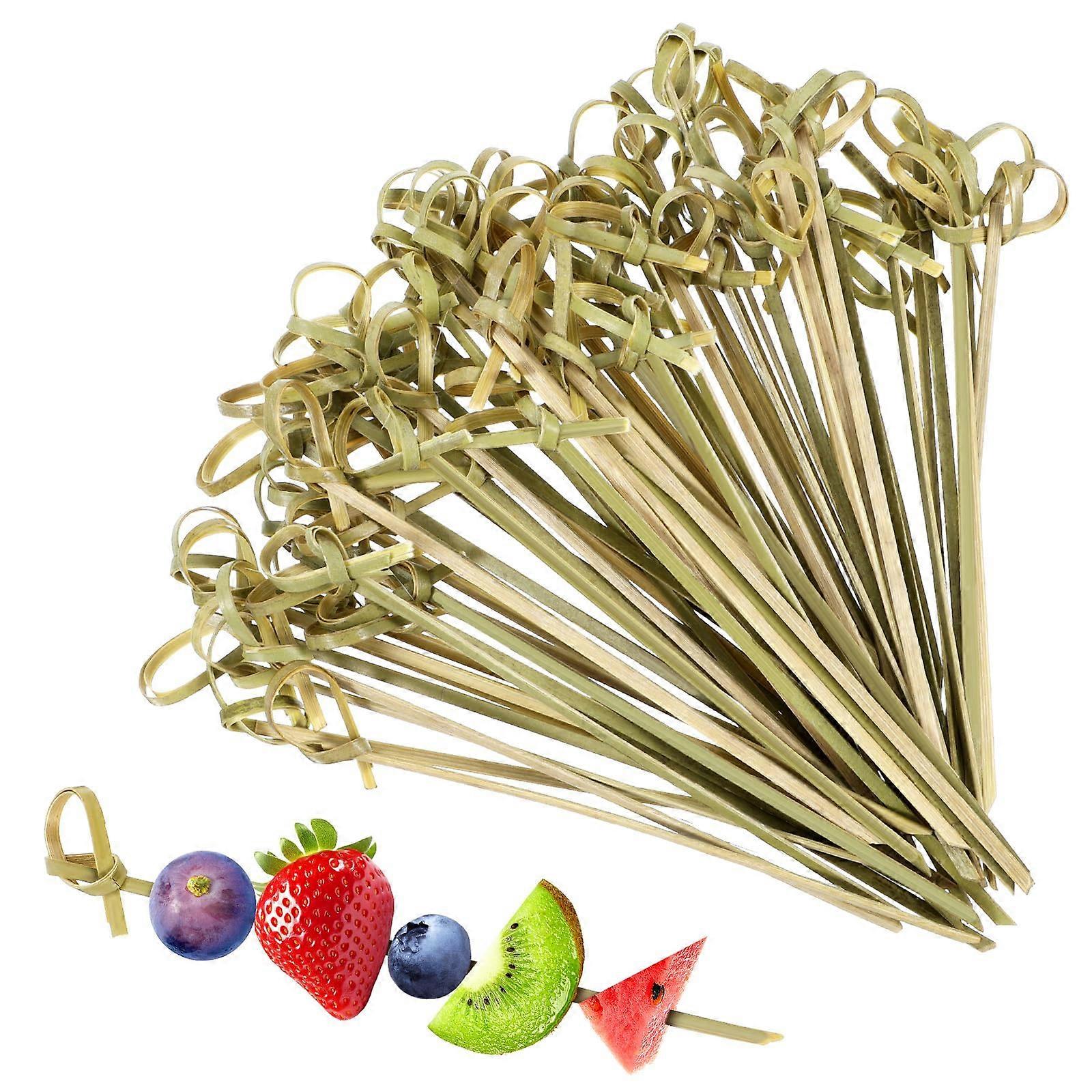 Bamboo Cocktail Picks 1000 Pcs 4.72 Inch Skewers with Loop Knot for Appetizers Fruit Drinks Party Snacks Green