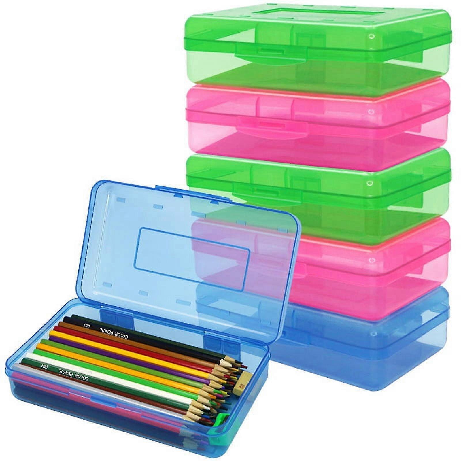 ckepdyeh 6 Pack Plastic Pencil Boxes Case Bulk Assorted Colors Capacity Pencil Box Clear Pencil Case with Lid Snap Closure