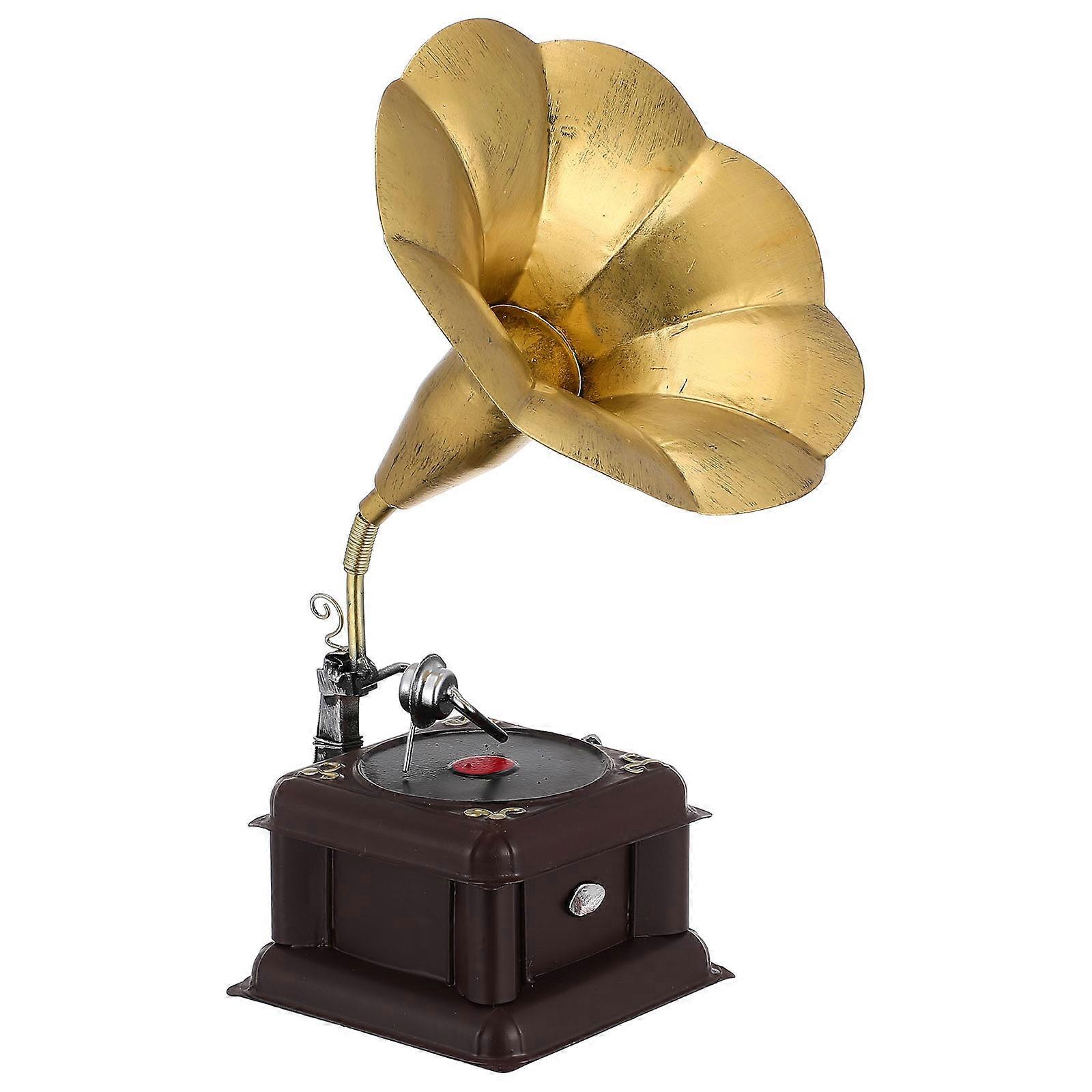 Vintage Phonograph Record Player Music Box Hand-Cranked Decor