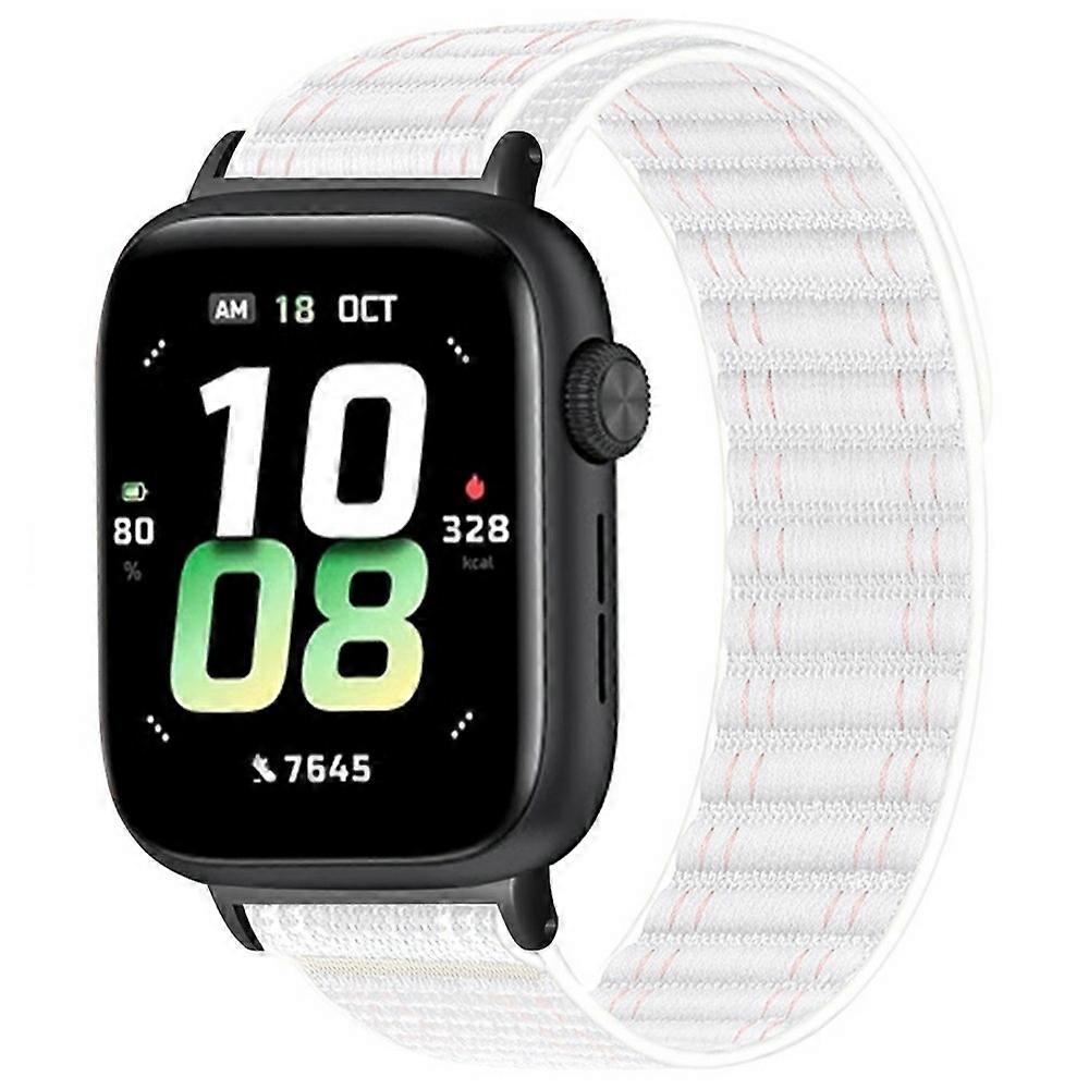 HW For Honor Watch 5 Bands Nylon Loop Wave Design Watch Strap with Metal Connector - White Pink