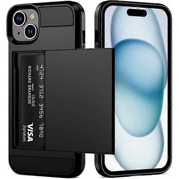 Compatible with iPhone 15 Shockproof Case with Card Slot Black