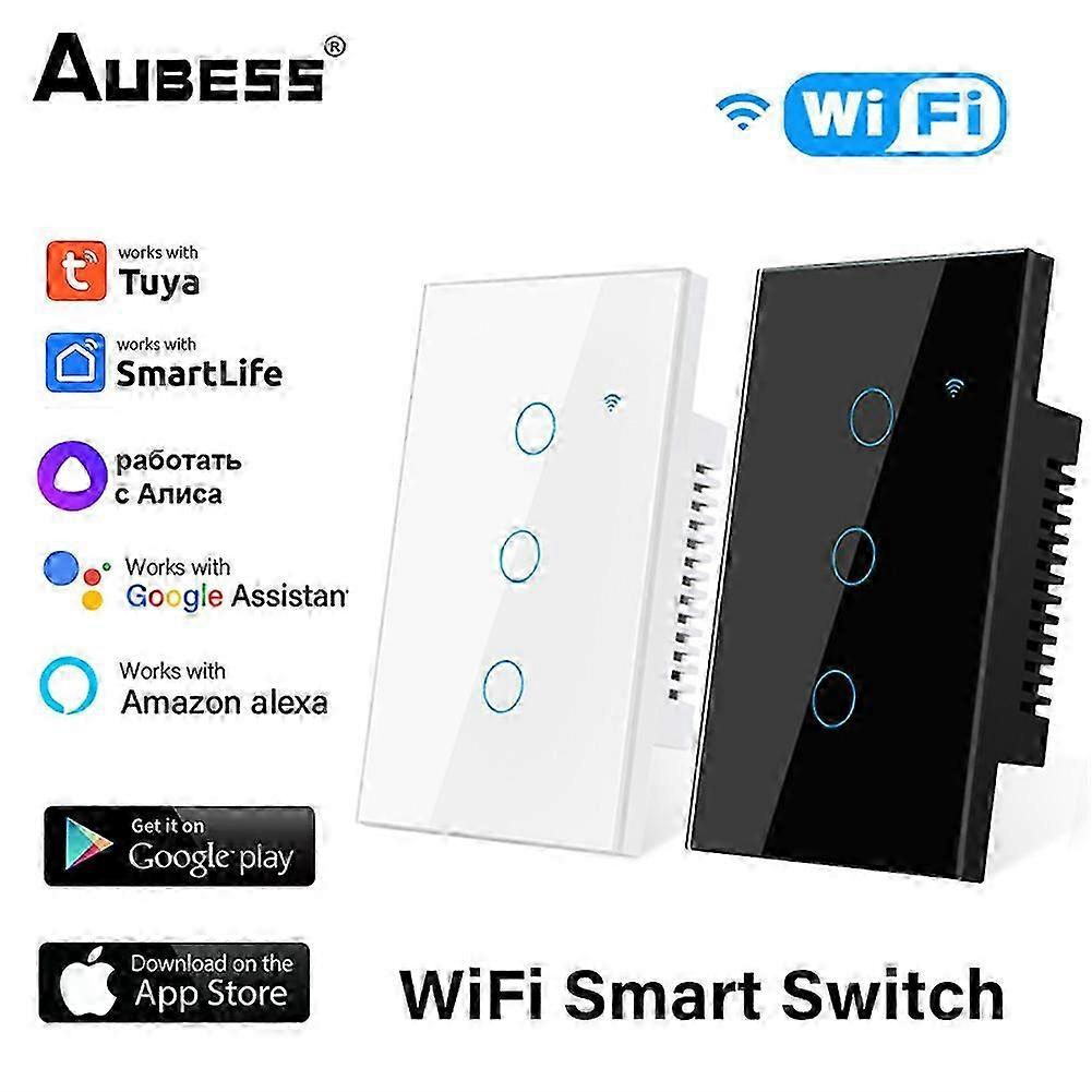 Tuya US WiFi Smart Wall Switch 1/2/3/4 Gang No Neutral Wire Touch Sensor LED Light Switches Smart Home Alexa Home