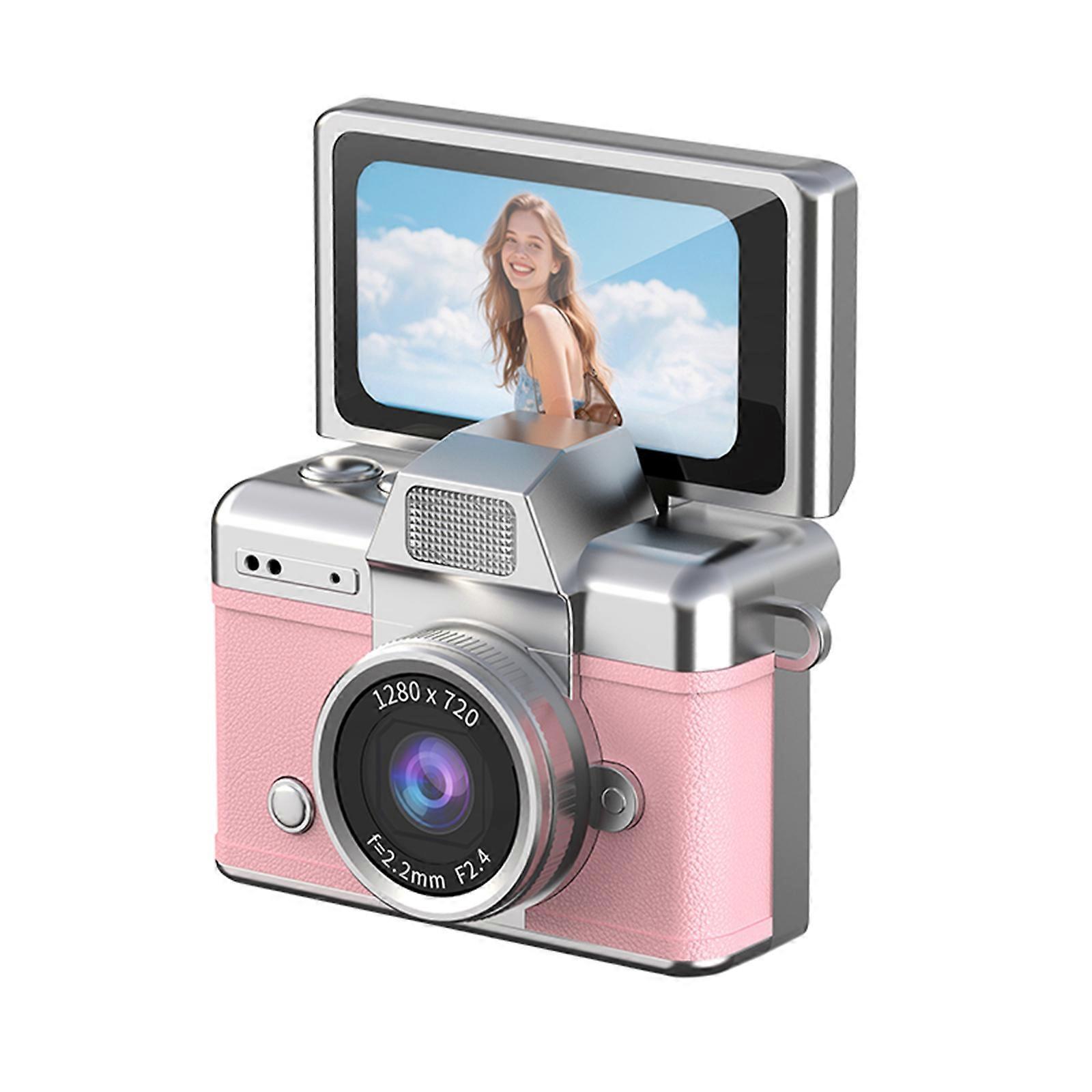 Portable Student Digital Camera Camcorder Featuring Retro Design Flip Screen Selfie Function and Multiple Filter  Pink