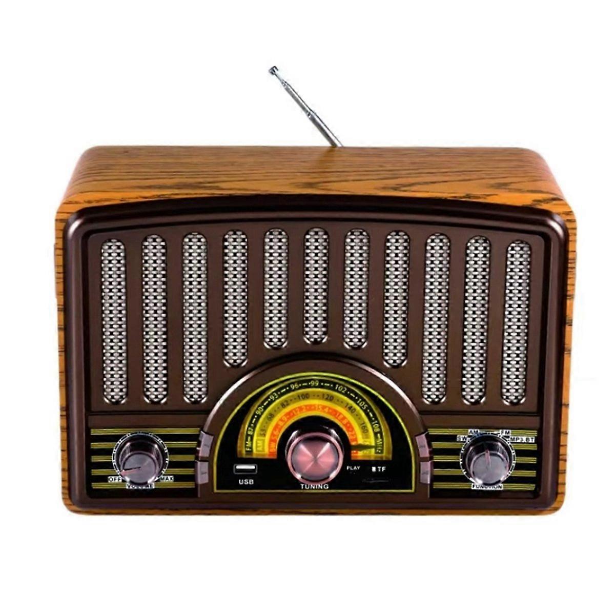 R-1928BT Multi-Band Radio with MP3 Bluetooth Speaker, Rechargeable Battery,Lamp for Home & Desktop Dark Brown EU Plug
