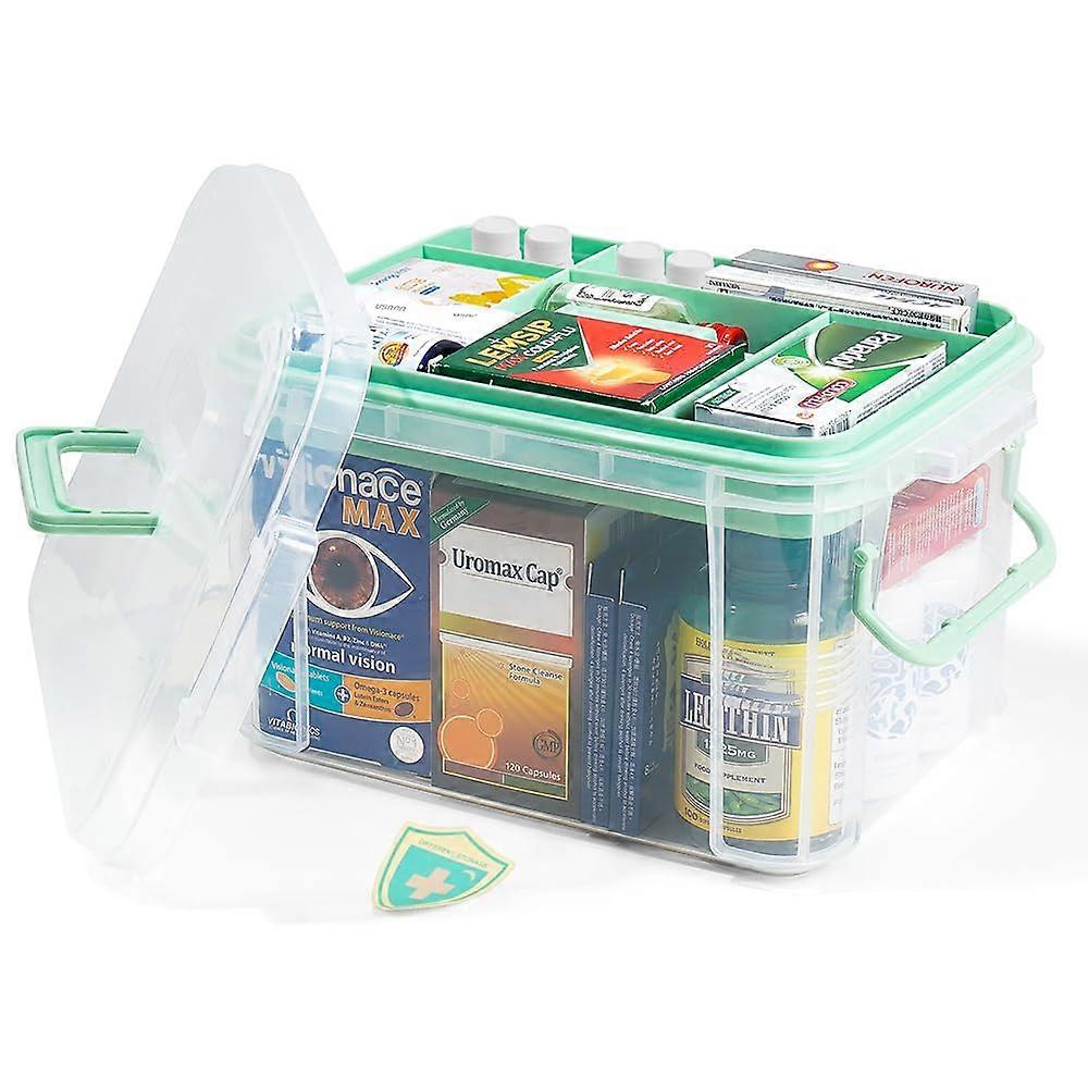 Large Clear First Aid Storage Box with Handle, TwoLayer Medicine Organizer with Divider Tray