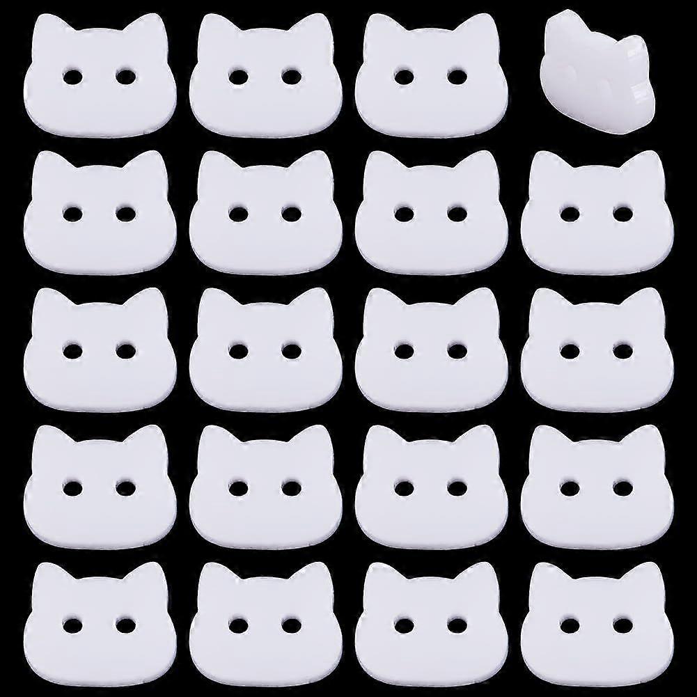 60pcs White Cat Head Buttons 2 Holes Sewing Replacement Button Small Cat Shape Acrylic Buttons Flatback Decorative Craft Button for Sewing Decorations