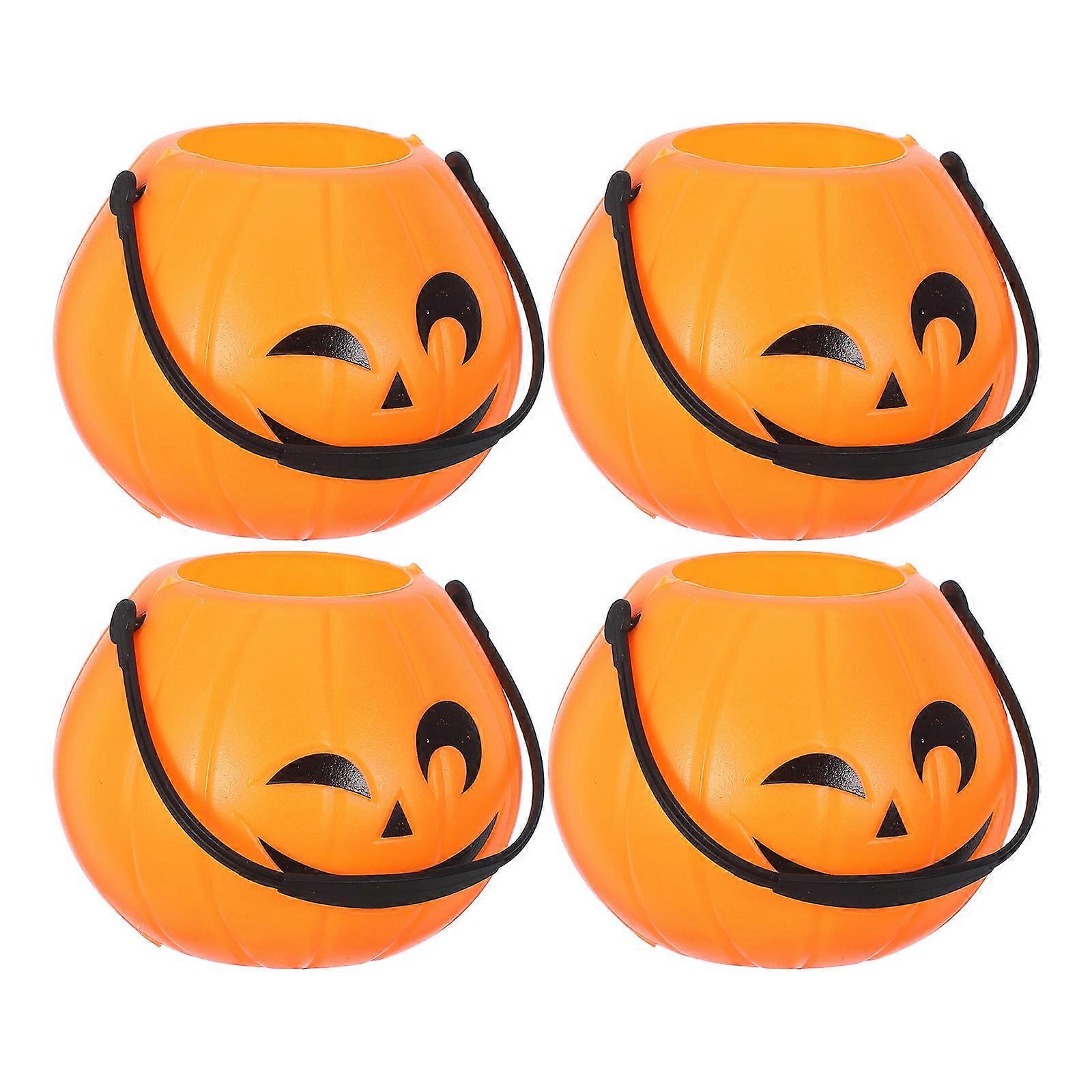 Portable Plastic Pumpkin Buckets for Halloween Candy Storage 4Pcs Orange