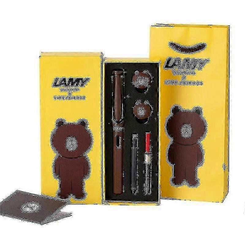 Nemecký Lamy Ef / f Fountain Pen Limited Edition Cartoon Gift Box Student Kaligraphy Pen School Písanie darčekových kancelárskych potrieb (hnedý medveď)