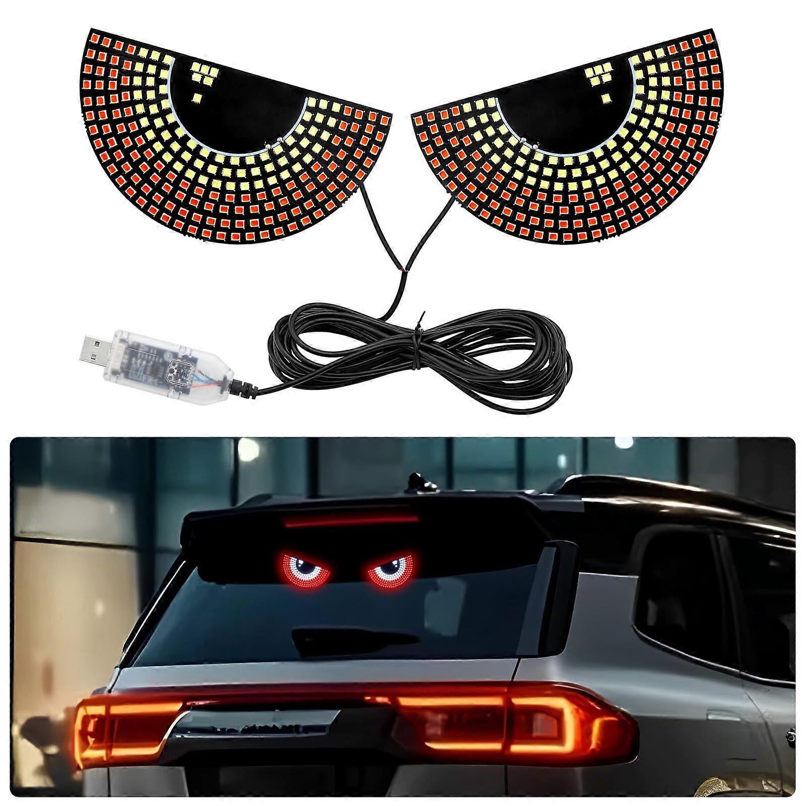 LED Car Windshield Light with Devil Eyes, USB Red White Rear Window Signal, Multiple Flash Modes