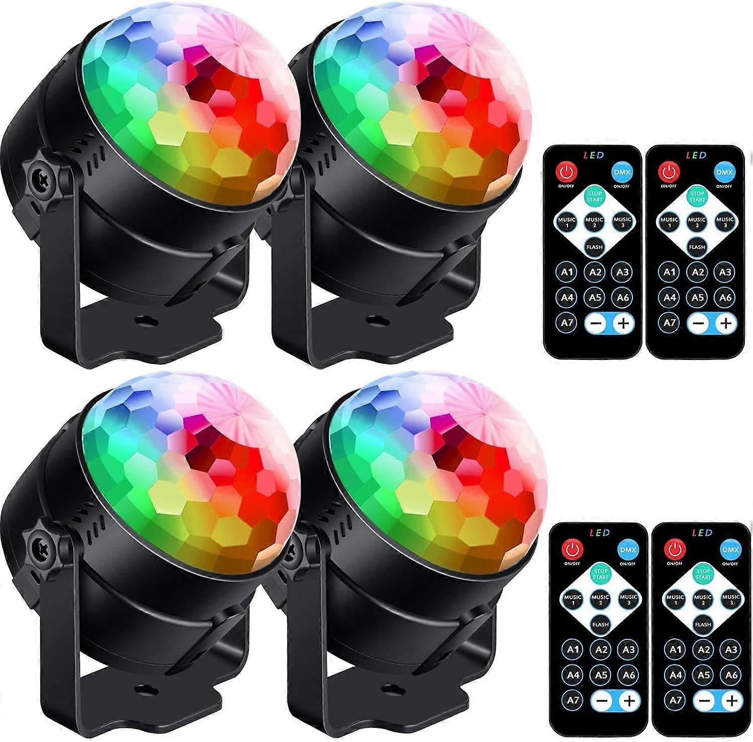 4Pack Sound Activated LED Party Lights with Remote, Rotating RGB Disco Ball for DJ Stage Events