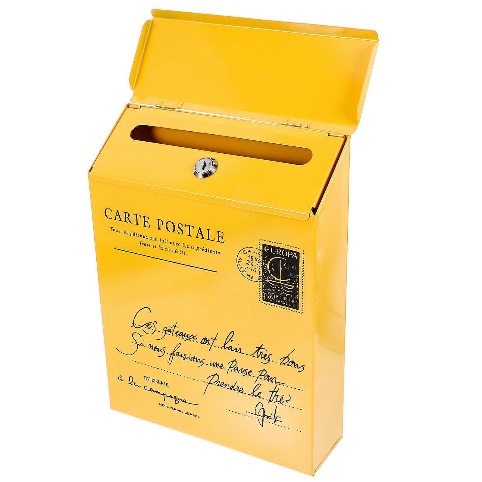 Iron Wall Mounted Mailbox for Storage Use Yellow Vintage Post Box