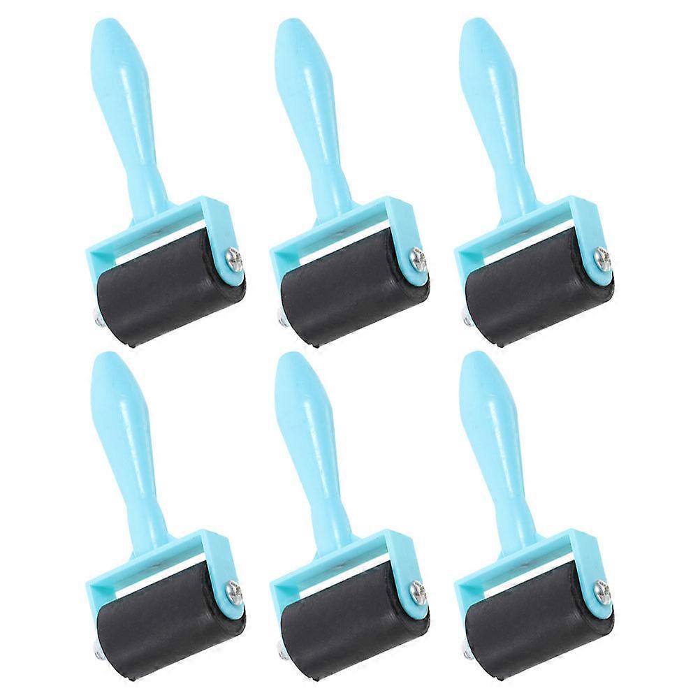Blue Rubber Printmaking Rollers Set of 6 for Crafting Printing and Stamping