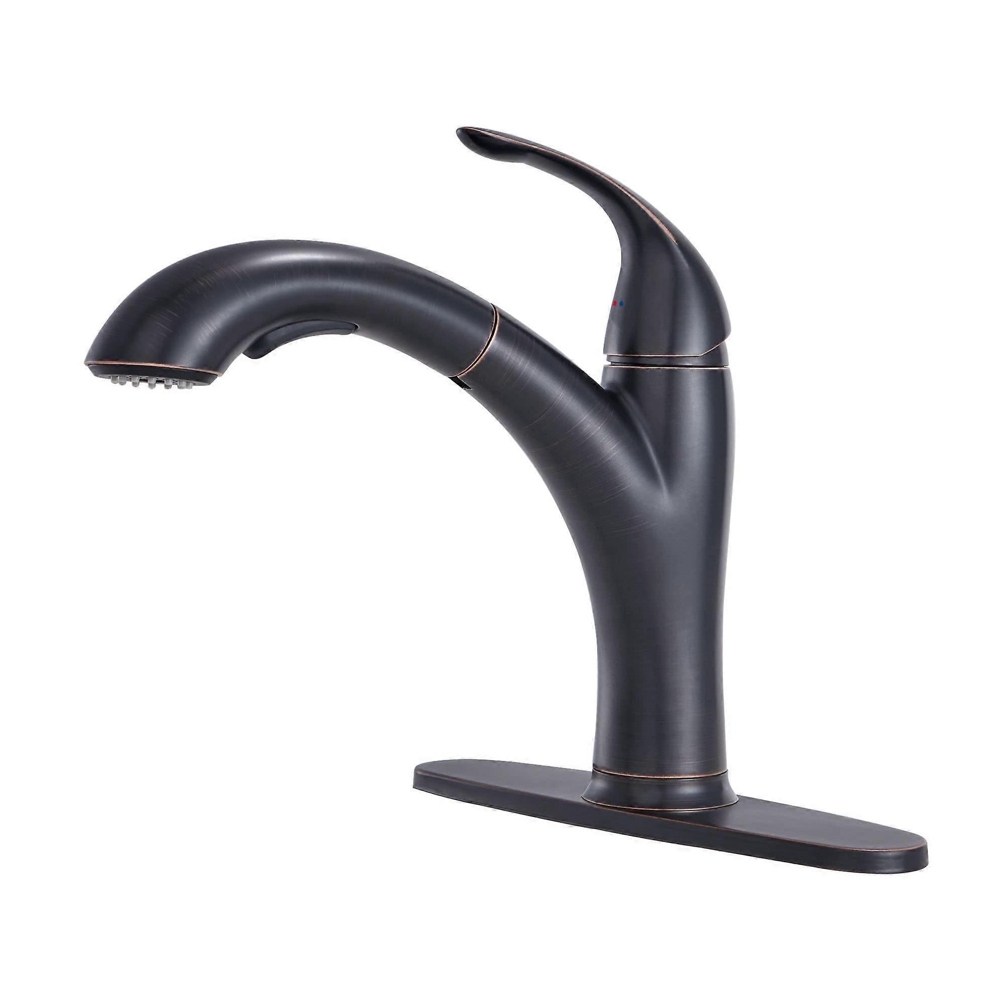 Oil Rubbed Bronze Pull Out Kitchen Faucet with Sprayer, Single Handle RV Sink Tap with Deck Plate