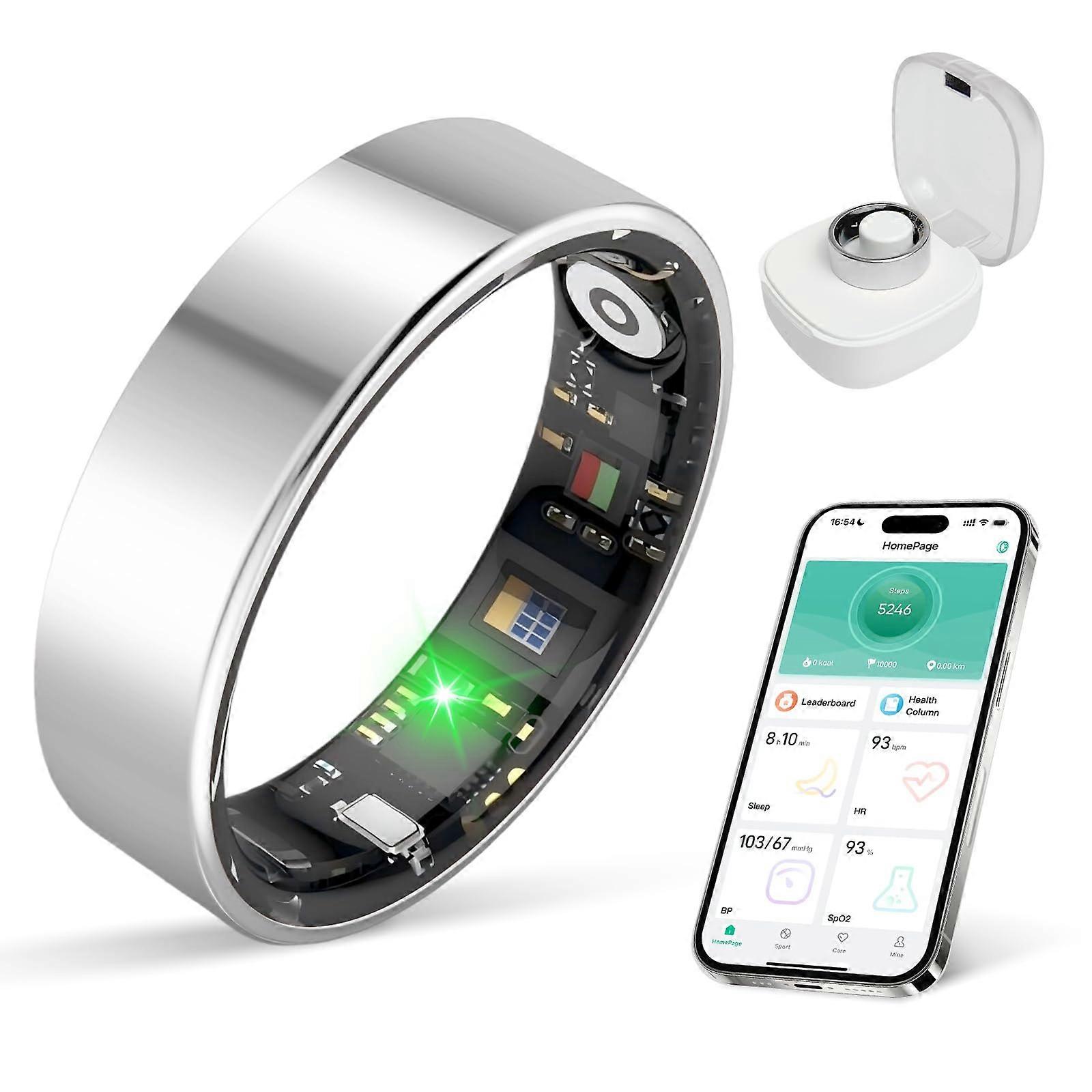 Smart Ring with Sleep and Fitness Tracking, 10Day Battery, 80M Waterproof, Compatible with Android and iOS, Silver 10