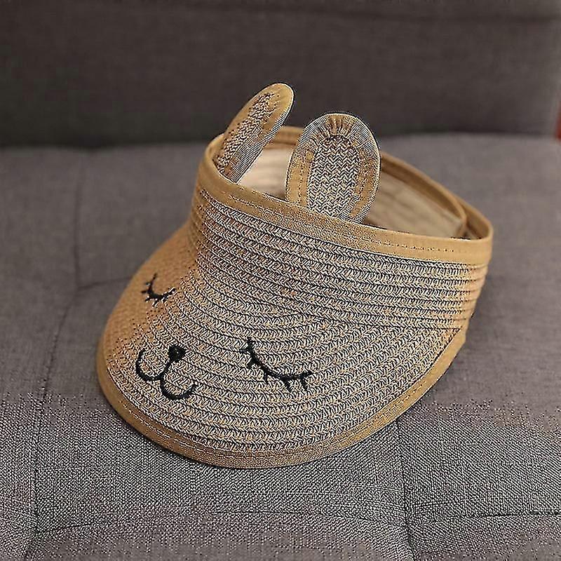 Embroidered Rabbit Straw Hat for Girls with Foldable Design