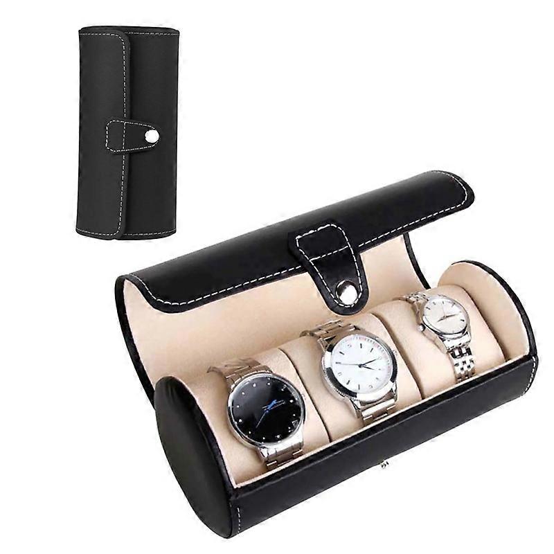 3-Grid Cylindrical Watch Storage Box Leather Watch Storage Case