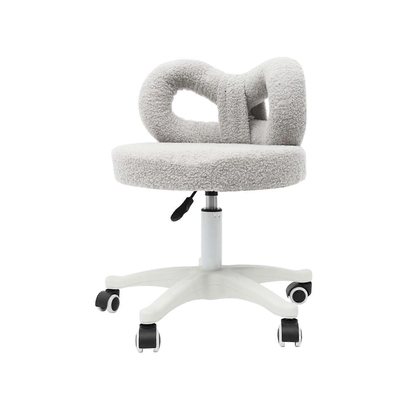 Grey Vanity Chair with Wheels, Adjustable Height Makeup Chair, Bow Backrest, 360° Swivel Stool