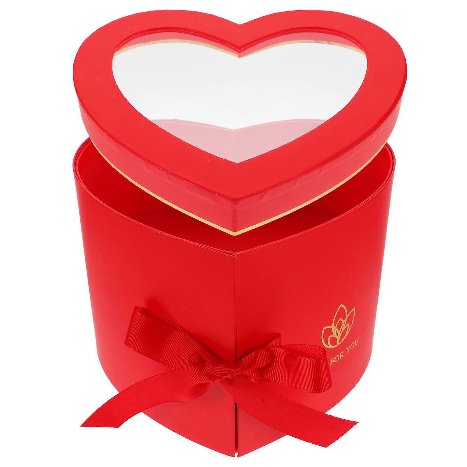 Heart Box Flower Box for Storage Double Layers Rotating 1 Piece Red