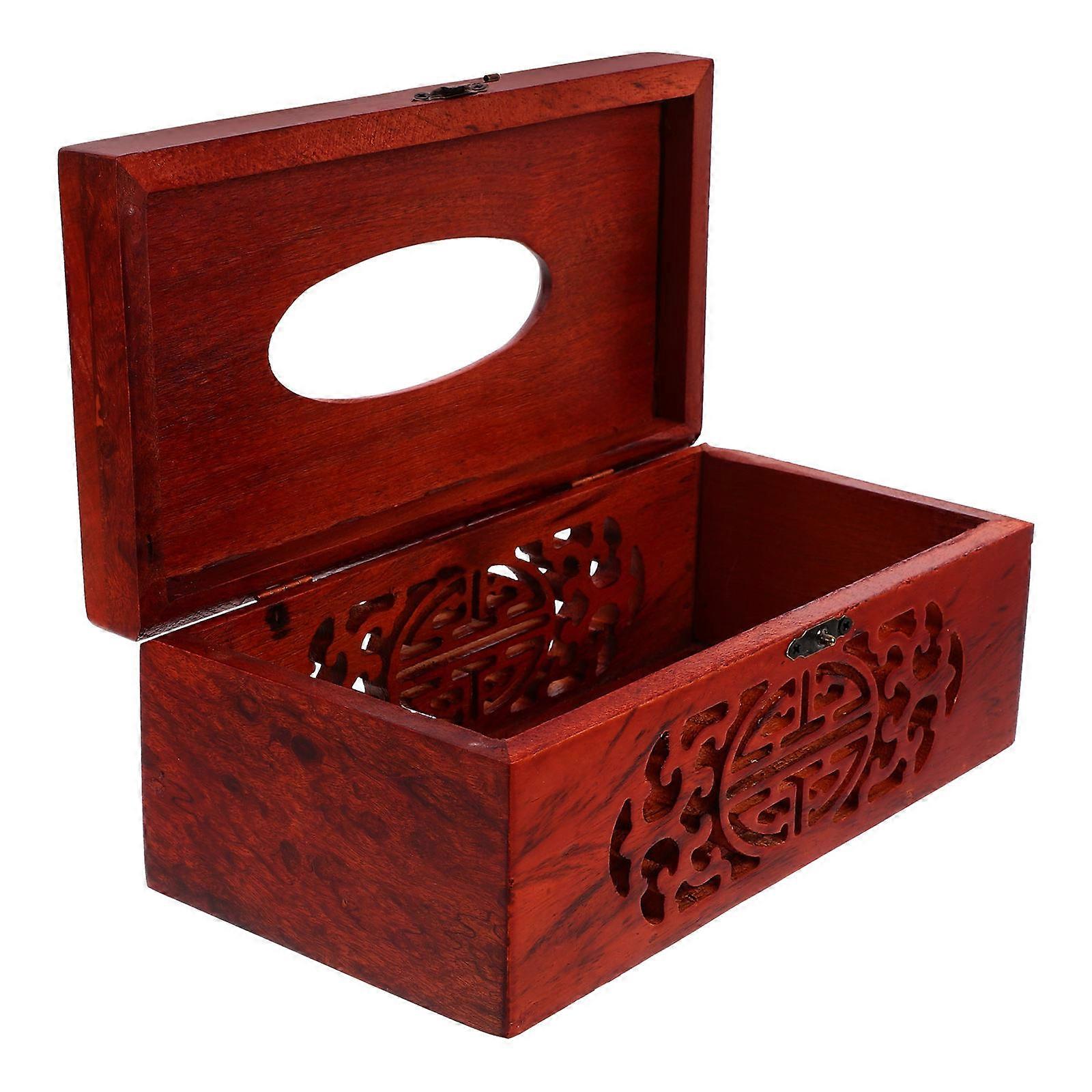 Wood Tissue Storage Box For Home Decor Red Rectangular 1Set