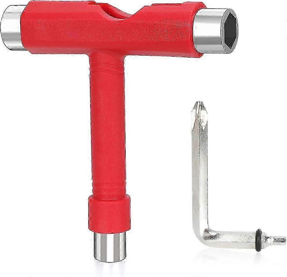 AURA Skateboard Tool, T Bone Roller Skate Tool , Multi T Tool compatible with Skateboard ,T type Tool (Red)