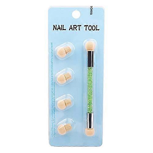 Nail Art Brush Double Head Gradient Sponge with Replaceable Tips Silicone Grip Green Manicure Tool