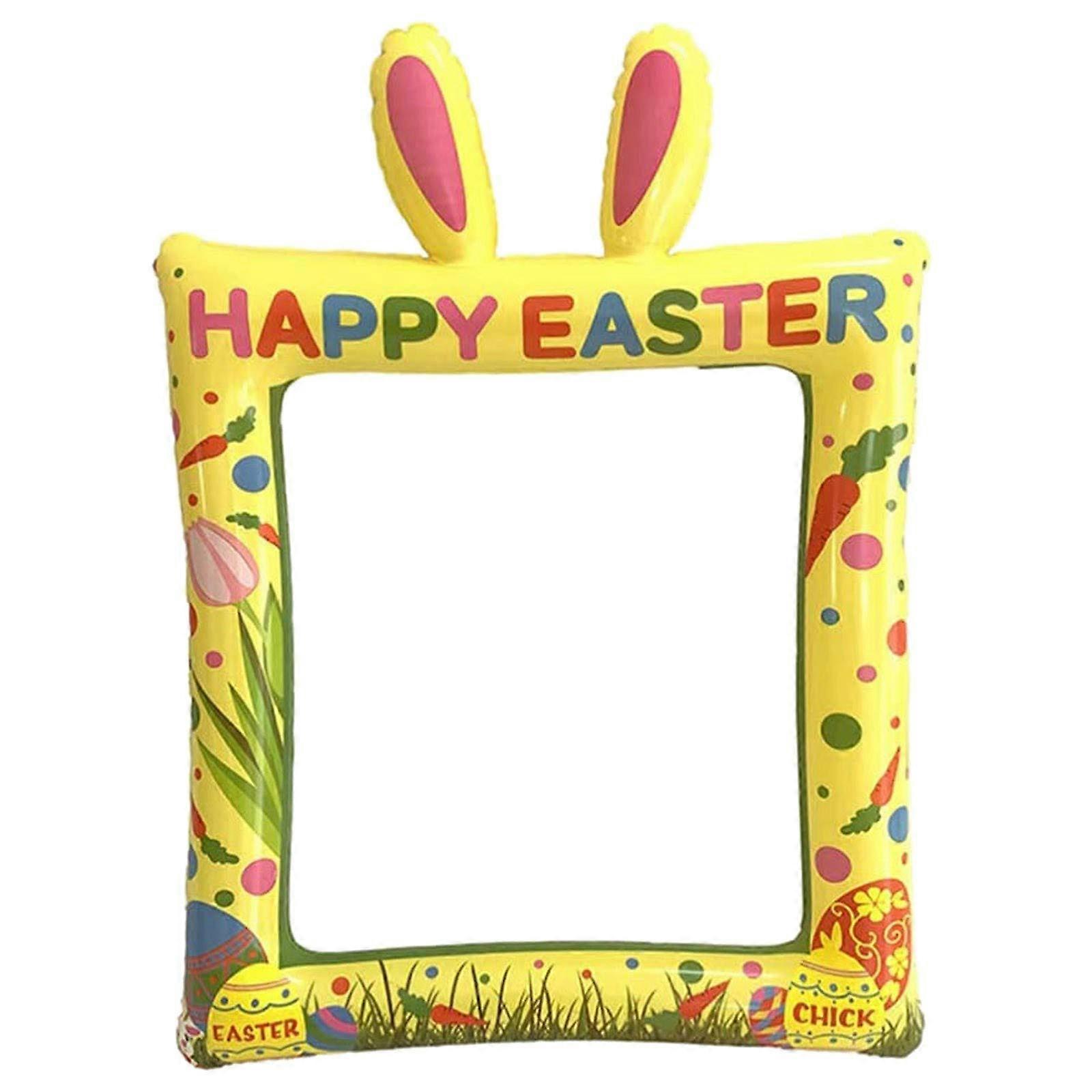 Inflatable Easter Bunny Photo Frame with Bright Patterns, Reusable PVC Selfie Prop for Party