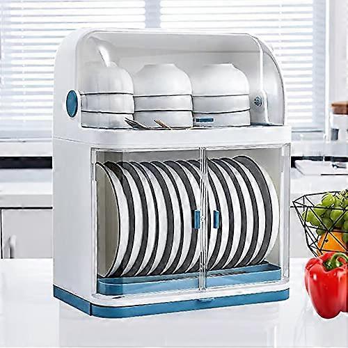 2 Tier Dish Drying Rack with Lid, SpaceSaving Kitchen Organizer with Pot Lid Holder and Hooks