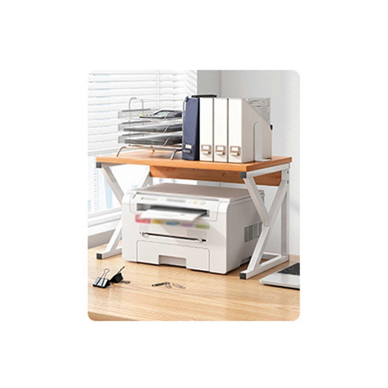 TwoTier Desktop Printer Stand Maple Wood and Steel Frame, Space Saving Printer Shelf for Home Office