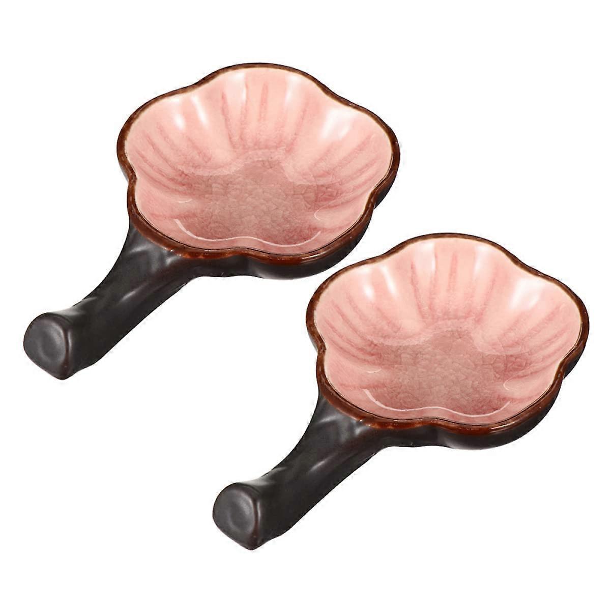 2pcs Flower Shaped Ceramic Ink Dish and Calligraphy Brush Holder, Dual Function Design, Smooth Glazed Finish
