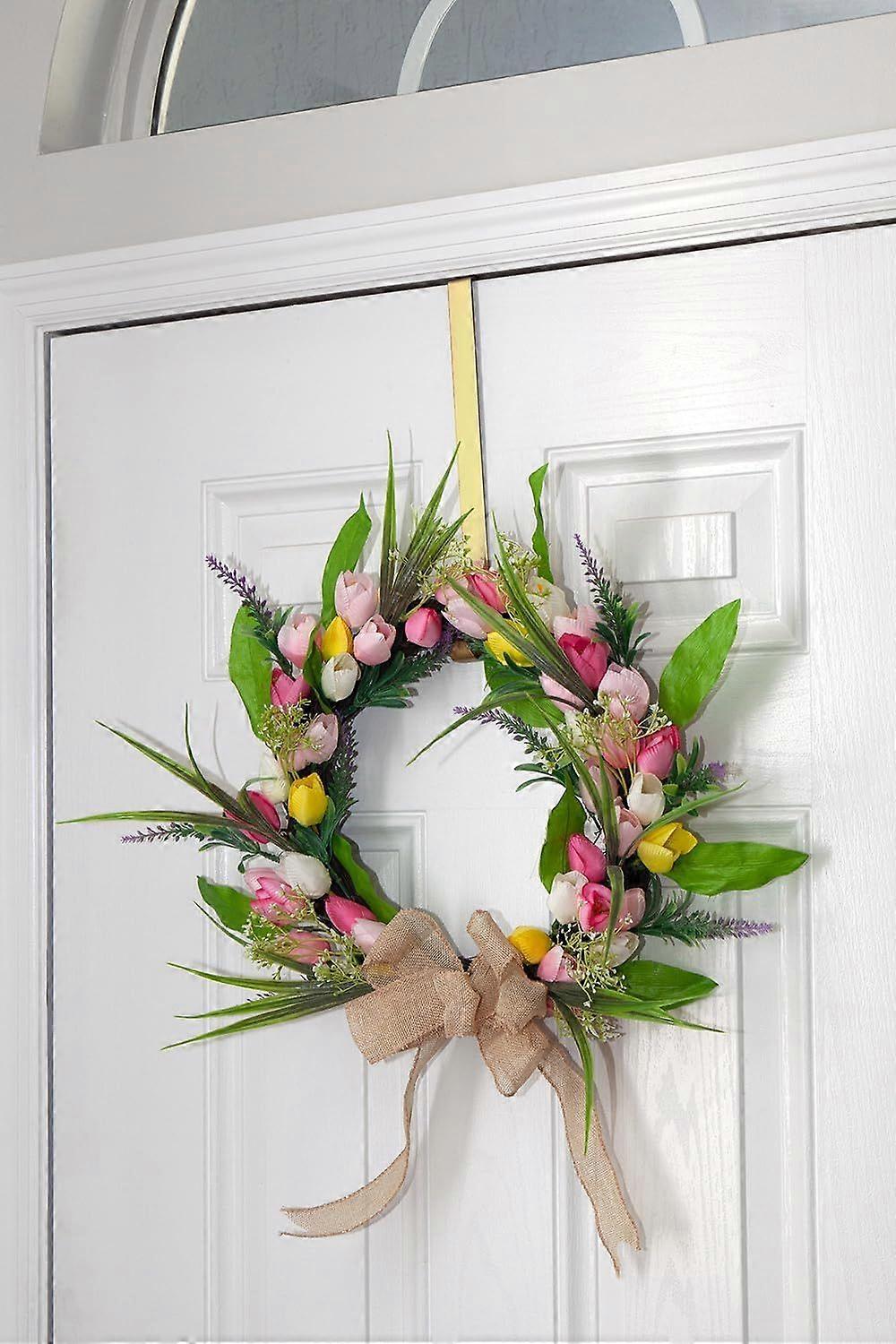 Easter Decorations Springtime Wreath Front Door Hanger, Overdoor Hook for Spring