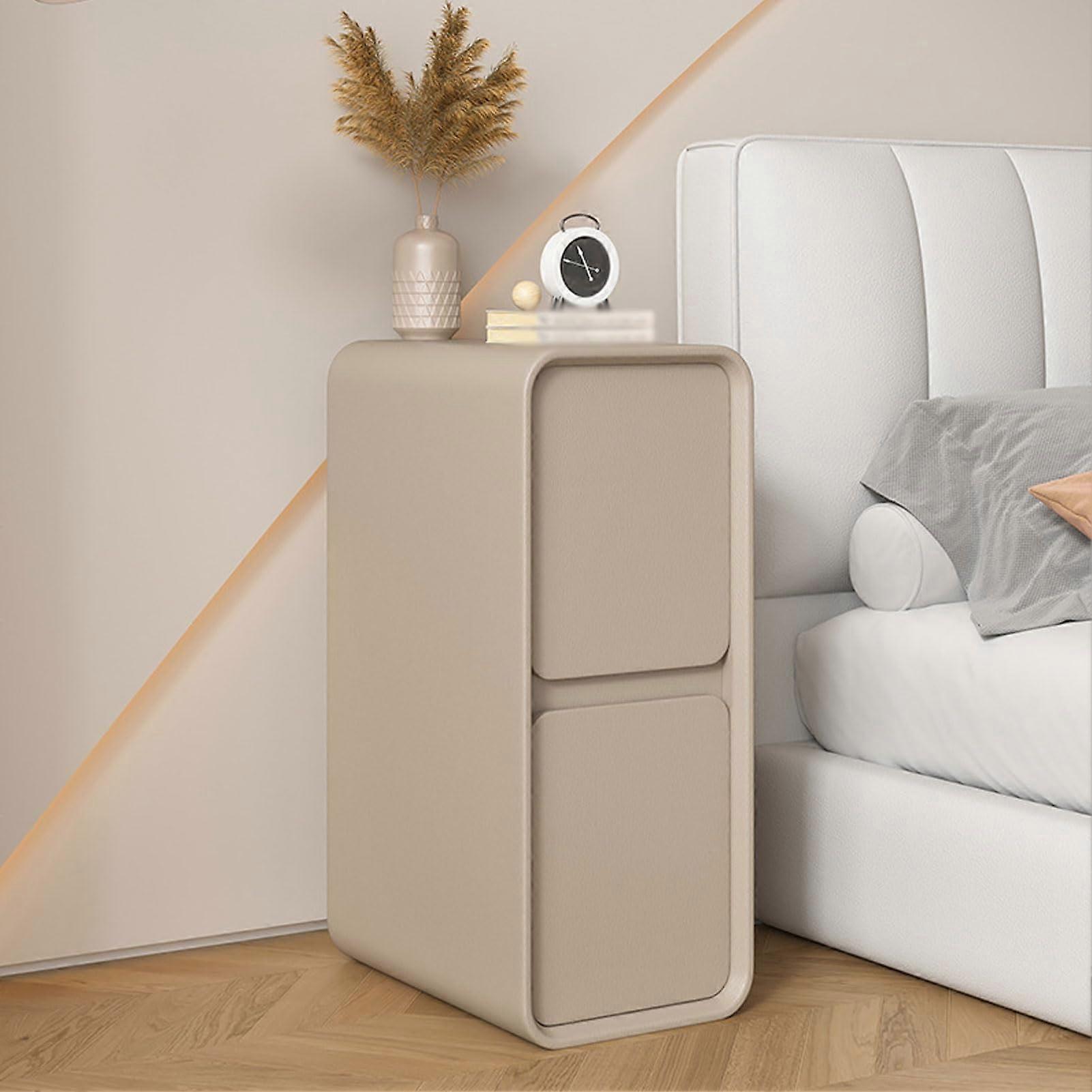 Slim Solid Wood Nightstand with Dual Drawer Storage, Modern 25cm Bedside Table for Small Spaces