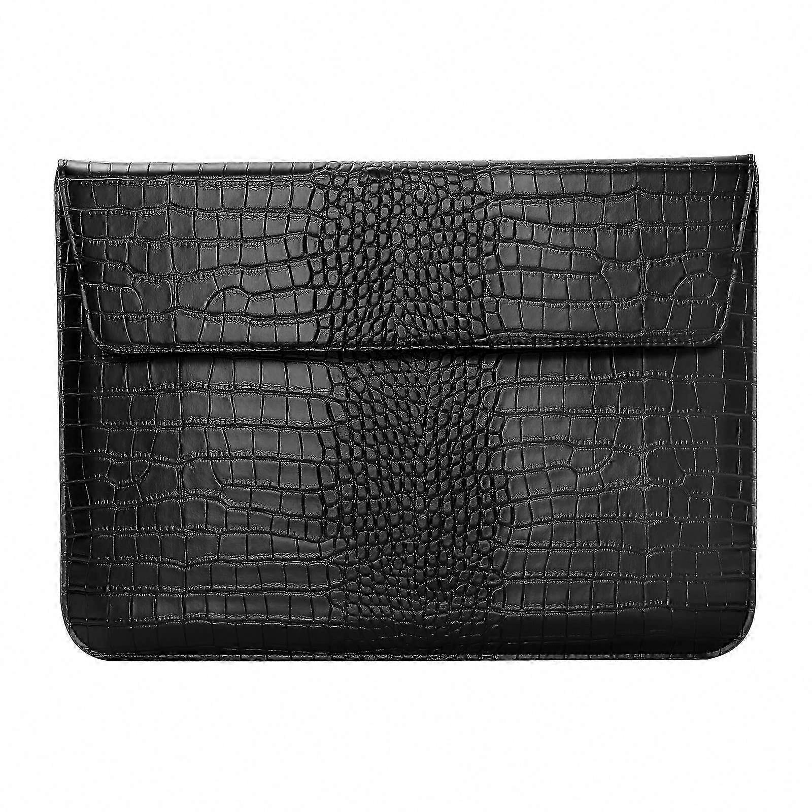 Capa para laptop de 13 polegadas com aba em couro PU com textura de crocodilo para MacBook Air e Pro, na cor preta.